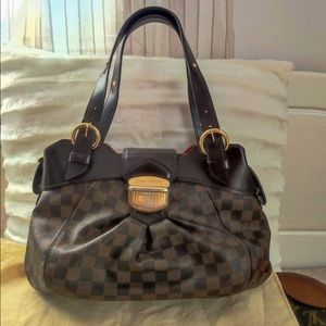 Louis Vuitton Brown Damier Ebene Canvas Shoulder Bag with Dark Brown Trim